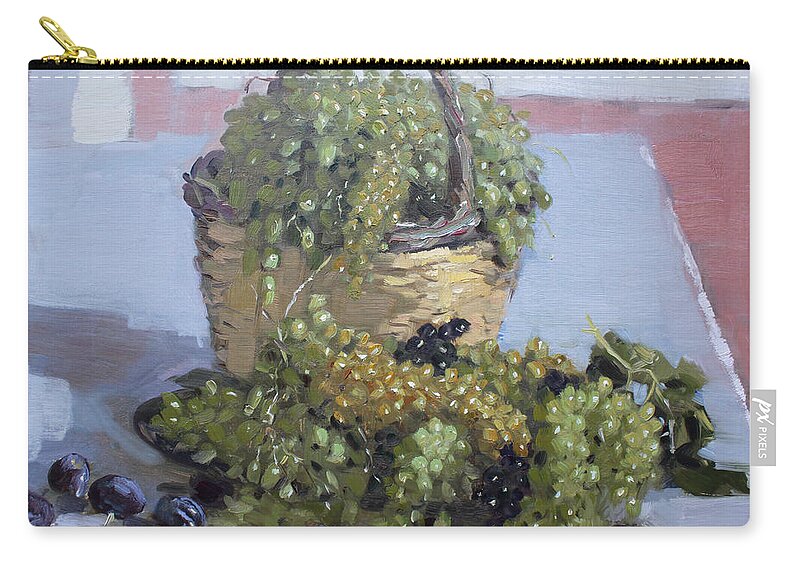 Grapes Carry-all Pouch featuring the painting Grapes from Kostas Garden by Ylli Haruni