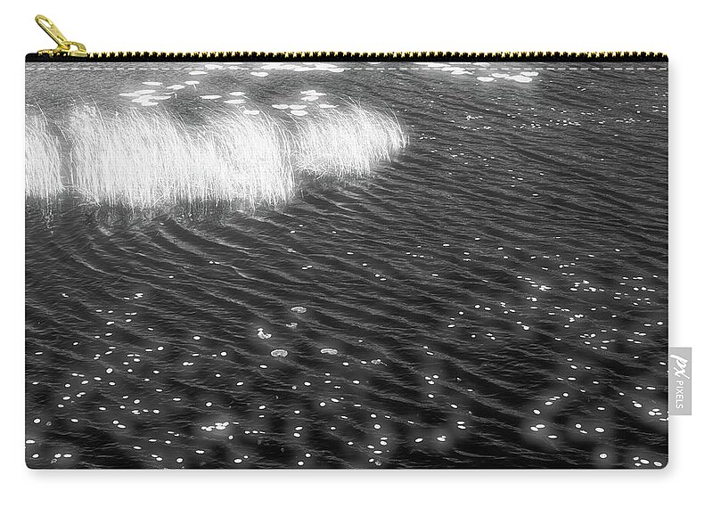 Black And White Zip Pouch featuring the photograph Grass and Water and Lilly Pads BW2 by Lyle Crump