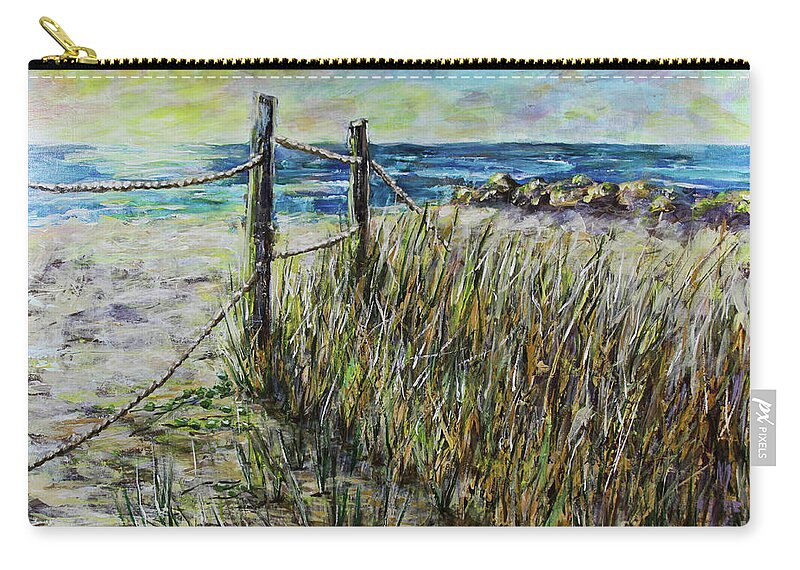Grass Zip Pouch featuring the painting Grassy Beach Post Morning 1 by Janis Lee Colon