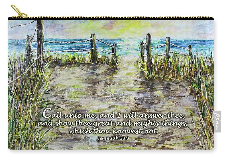 Beach Zip Pouch featuring the digital art Grassy Beach Post Morning 2 Jeremiah 33 by Janis Lee Colon