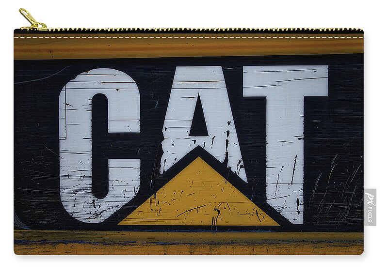 Gravel Pit Zip Pouch featuring the photograph Gravel Pit Cat Signage Hydraulic Excavator by Thomas Woolworth