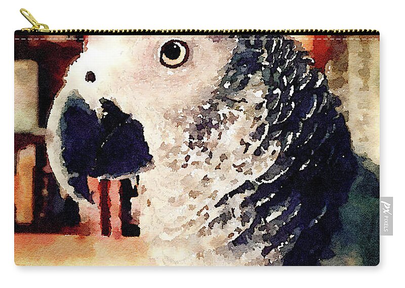 African Gray Parrot Zip Pouch featuring the digital art Gray by Betty LaRue