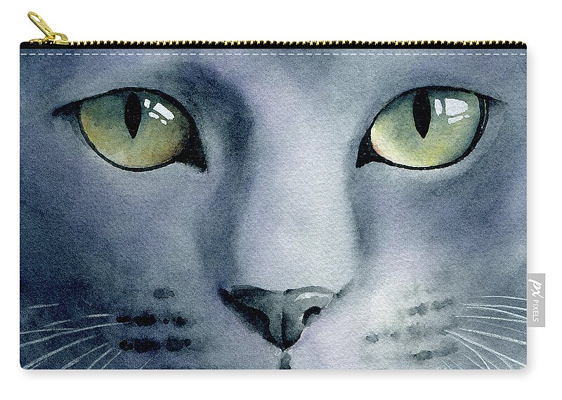 Cat Zip Pouch featuring the painting Gray Cat by David Rogers