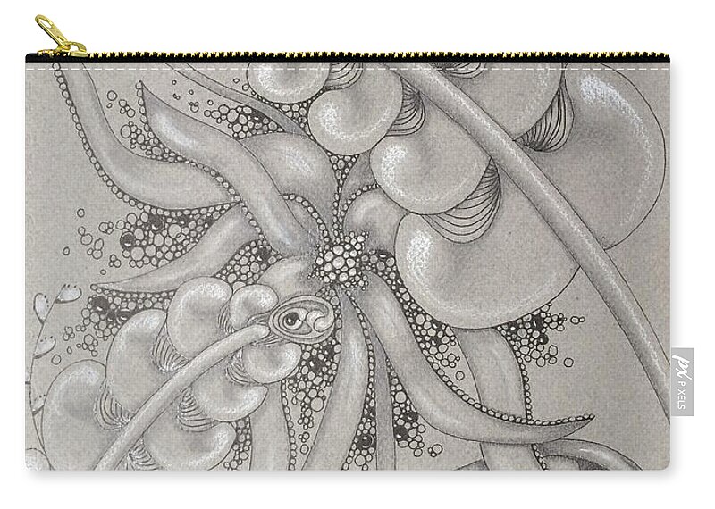 Gray Zip Pouch featuring the drawing Gray Garden Explosion by Jan Steinle