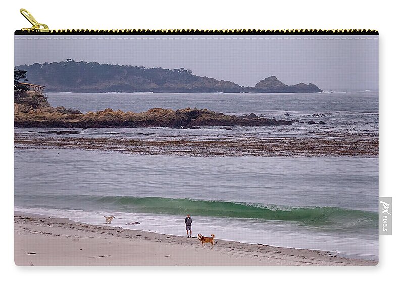 Carmel Zip Pouch featuring the photograph Gray Morning on Carmel Beach by Derek Dean