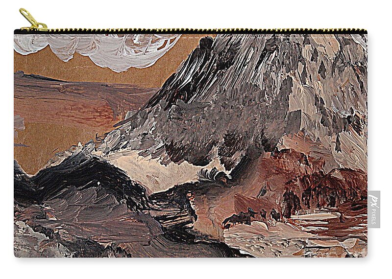 Abstract Gray Mountain Painting Zip Pouch featuring the painting Gray Mountain by Nancy Kane Chapman