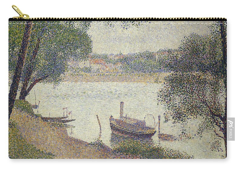 French Art Zip Pouch featuring the painting Gray weather, Grande Jatte by Georges-Pierre Seurat