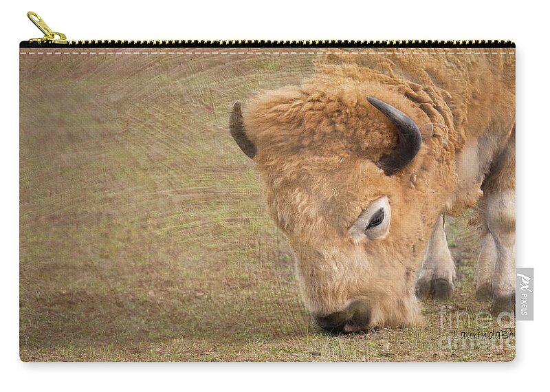 Digital Photography Zip Pouch featuring the photograph Grazing Buffalo by Laurinda Bowling