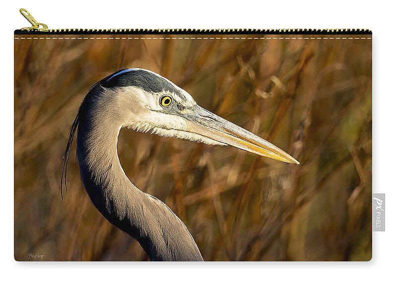 Bird Zip Pouch featuring the photograph Great Blue Heron Hunting by Fred J Lord