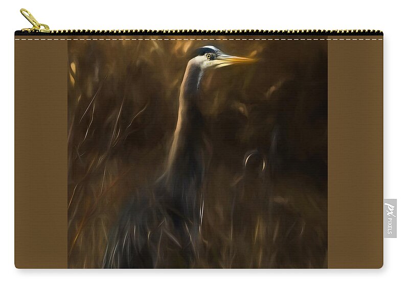 Animal Zip Pouch featuring the mixed media Great Blue Heron by Sal Ahmed