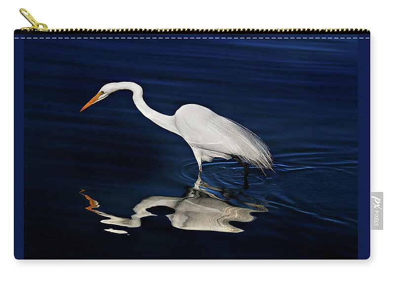 Great Egret Zip Pouch featuring the photograph Great Egret-Self Reflections by Susan Gary