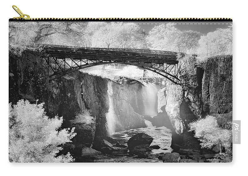 Great Falls State Park Carry-all Pouch featuring the photograph Great Falls Paterson NJ BW by Susan Candelario