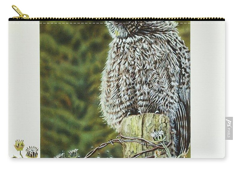 Owl Zip Pouch featuring the painting Great Grey Owl by Greg and Linda Halom