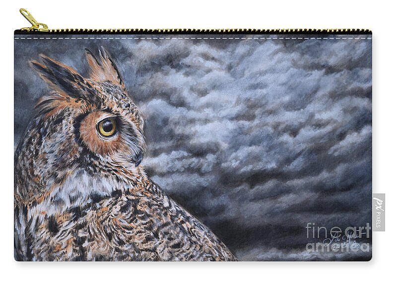 Great Horned Owl Zip Pouch featuring the painting Great Horned Owl by Lachri