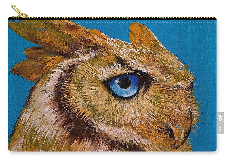 Art Zip Pouch featuring the painting Gold Owl by Michael Creese
