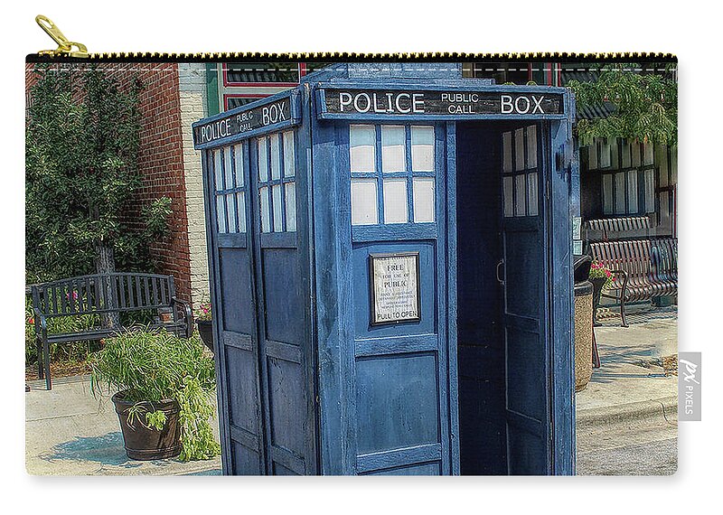Great River Steampunk Festival Zip Pouch featuring the photograph Great River Steampunk Festival Police Box by Luther Fine Art