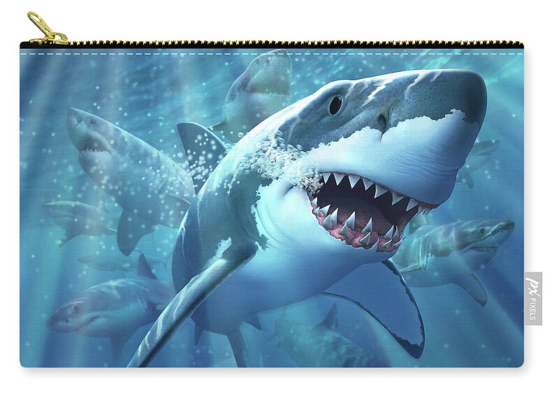 Shark Zip Pouch featuring the digital art Great White Shark by Jerry LoFaro