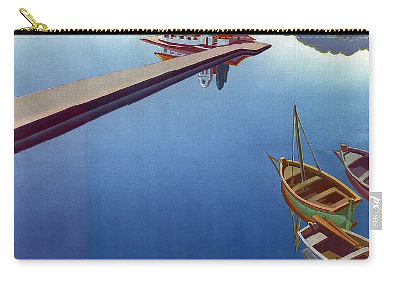 Greece Zip Pouch featuring the painting Greece, Corfu, isle, fishing boats by Long Shot