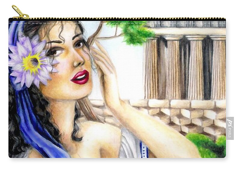 Colored Pencil Zip Pouch featuring the drawing Greecian Lotus by Scarlett Royale