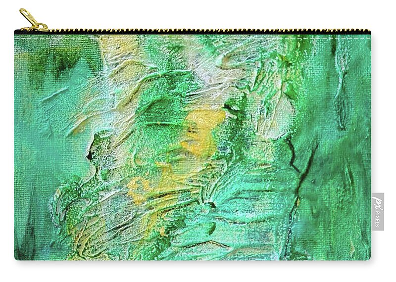 Gold Zip Pouch featuring the painting Green and Gold Abstract by Mimulux Patricia No