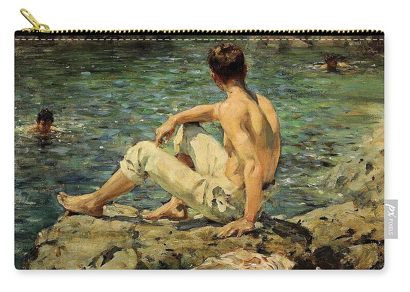 Green And Gold Carry-all Pouch featuring the painting Green and Gold by Henry Scott Tuke