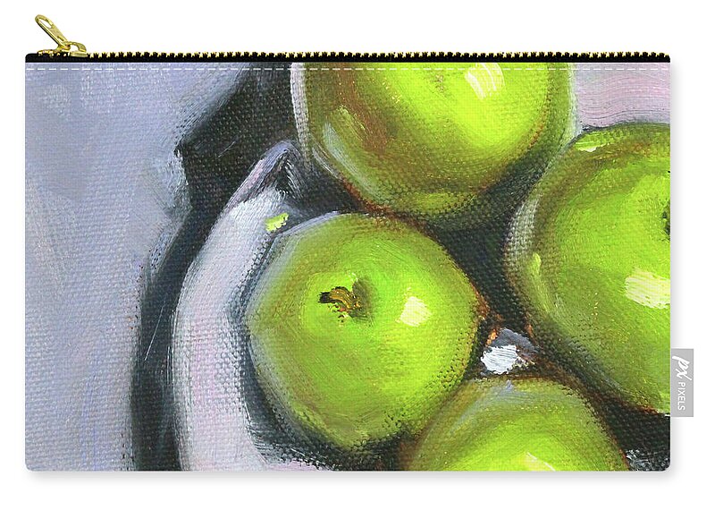 Green Apples Zip Pouch featuring the painting Green Apple Plate by Nancy Merkle