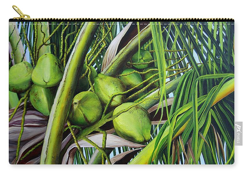 Coconuts Zip Pouch featuring the painting Green Coconuts- 03 by Dominica Alcantara