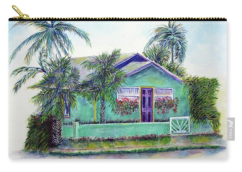 Beach Zip Pouch featuring the painting Green Cottage by Loretta Luglio