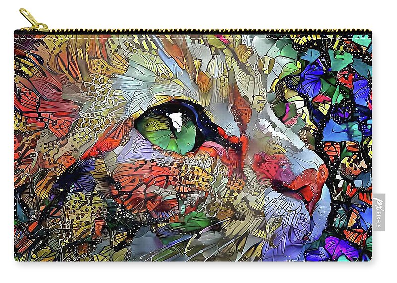 Orange Cat Zip Pouch featuring the digital art Green Eyed Orange Cat Dreaming by Peggy Collins