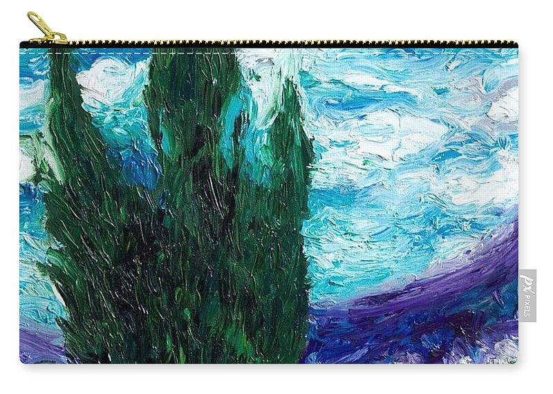 Impressionism Zip Pouch featuring the painting Green Flame by Chiara Magni