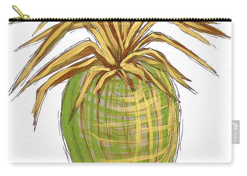 Pineapple Zip Pouch featuring the painting Green Gold Pineapple Painting Illustration Aroon Melane 2015 Collection by MADART by Megan Aroon