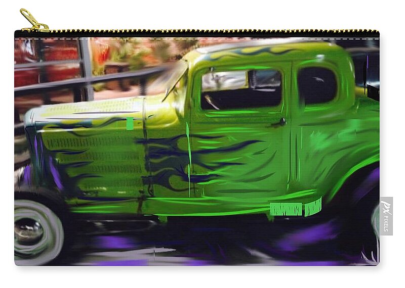 Car Zip Pouch featuring the digital art Green Hotrod by Angela Weddle