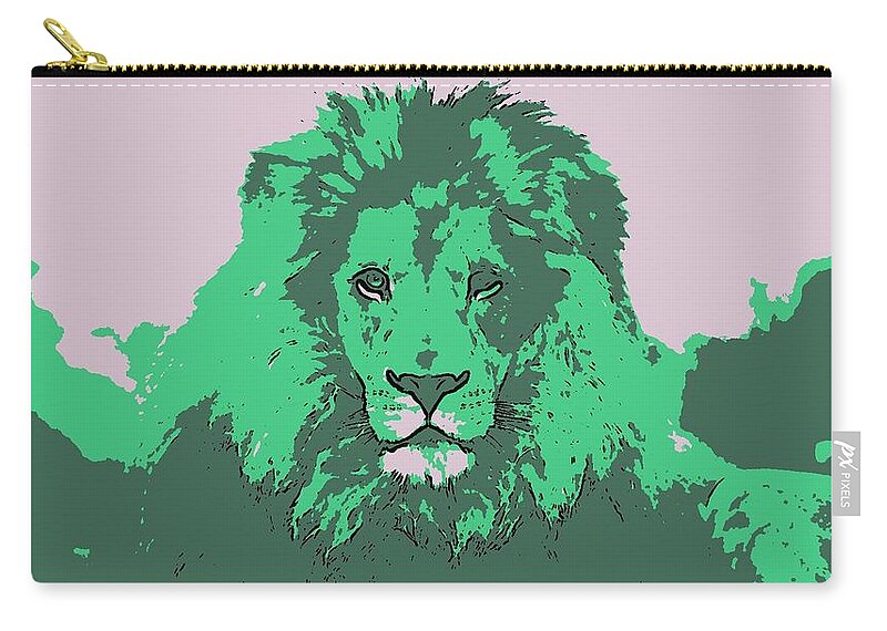 Lion Zip Pouch featuring the digital art Green King by Antonio Moore