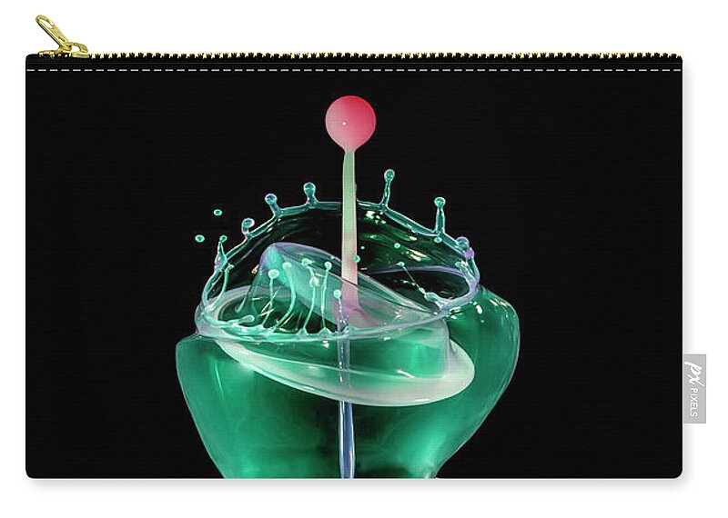 Waterdrop Zip Pouch featuring the photograph Green liquid scuplture by Jaroslaw Blaminsky