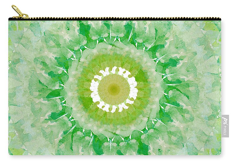 Green Zip Pouch featuring the painting Green Mandala- Abstract Art by Linda Woods by Linda Woods