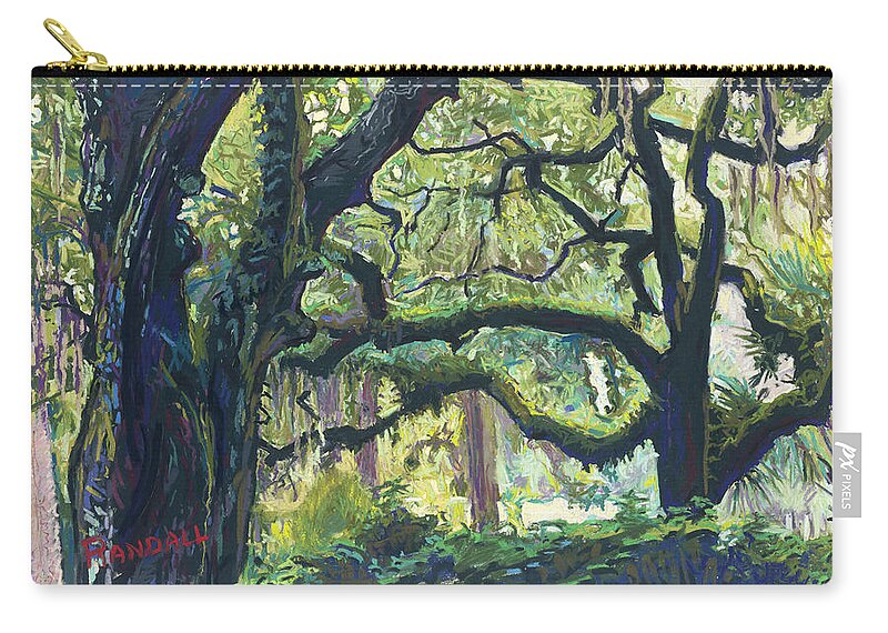 Green Zip Pouch featuring the painting Green Oaks by David Randall