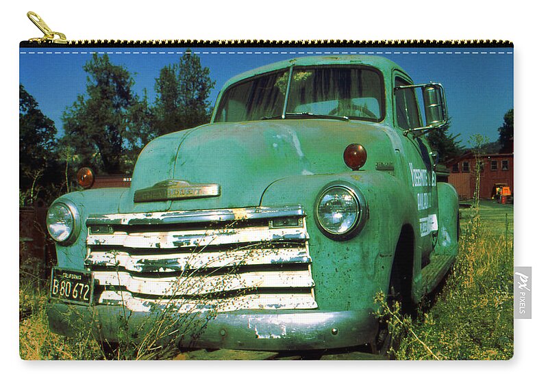 Car Zip Pouch featuring the photograph Green Pickup Truck 1959 by Peter Potter