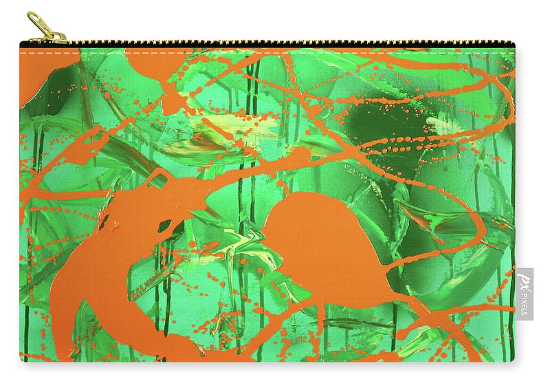 Modern Art Zip Pouch featuring the painting Green spill by Thomas Blood