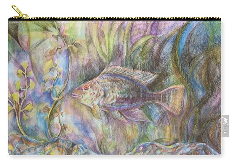 Fish Zip Pouch featuring the drawing Green Terror by Anna Duyunova