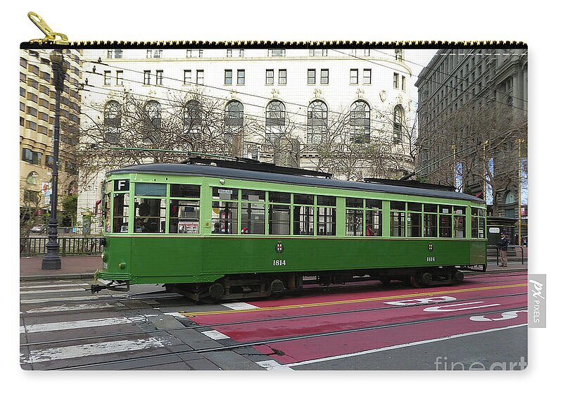 Golden Gate Bridge Zip Pouch featuring the photograph Green Trolley by Steven Spak