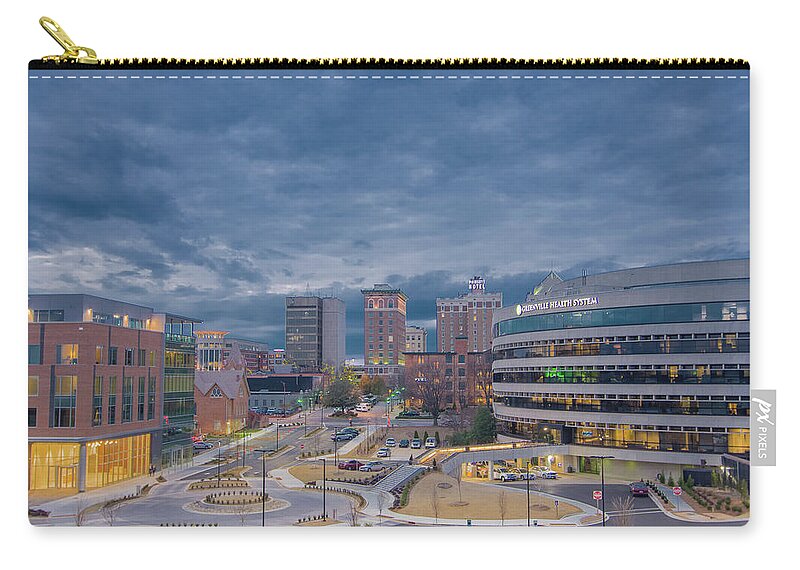 Greenville Sc Night Scene Zip Pouch featuring the photograph Greenville Night 1 by David Waldrop