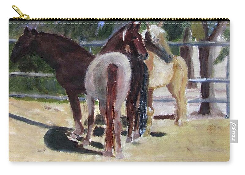 Horses Zip Pouch featuring the painting Gregory and his mares by Linda Feinberg