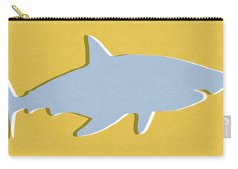 Shark Zip Pouch featuring the mixed media Grey and Yellow Shark by Linda Woods