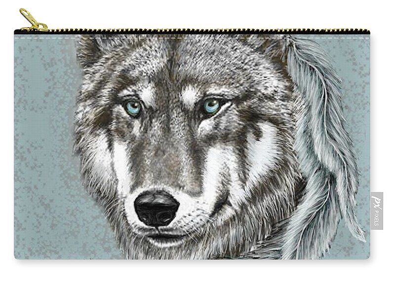 Wolf Zip Pouch featuring the digital art Grey Wolf by Teresa Wing