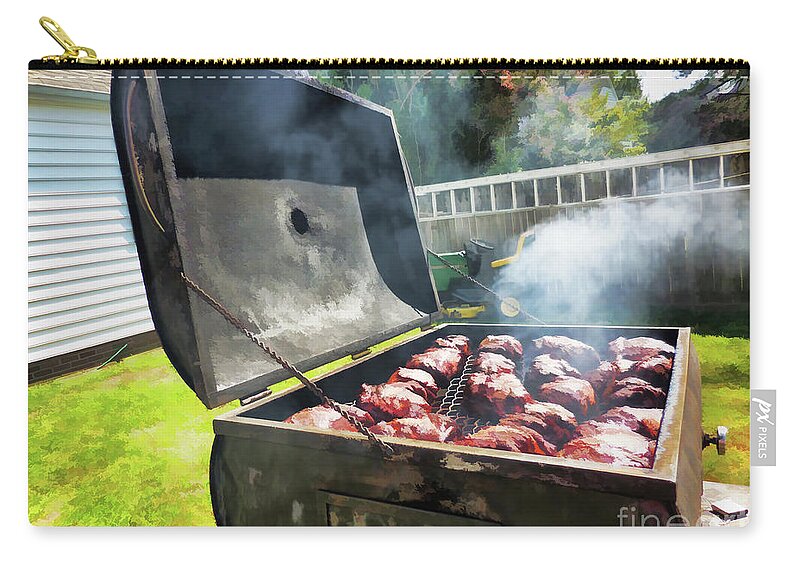 Grilled Pork On The Grill Zip Pouch featuring the painting Grilled pork on the grill 4 by Jeelan Clark