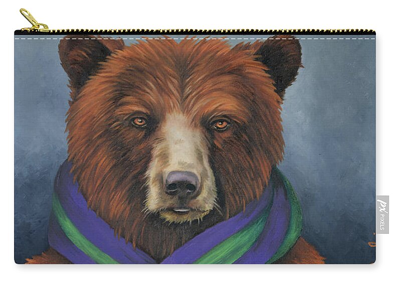 Grizzly Bear Zip Pouch featuring the painting Grizzly Beer by Leah Saulnier The Painting Maniac