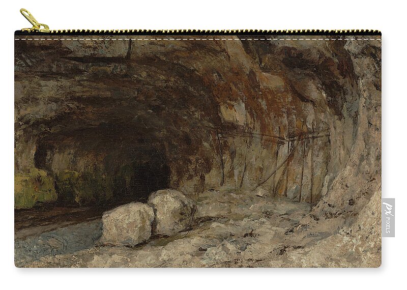 Gustave Courbet Zip Pouch featuring the painting Grotto of Sarrazine near Nans-sous-Sainte-Anne by Gustave Courbet