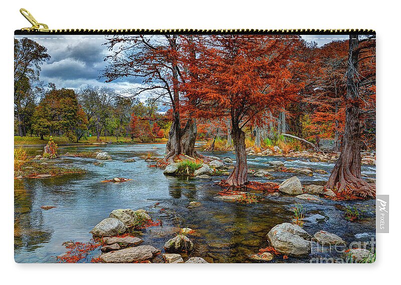 Guadalupe River In Autumn Zip Pouch featuring the photograph Guadalupe River in Autumn by Savannah Gibbs