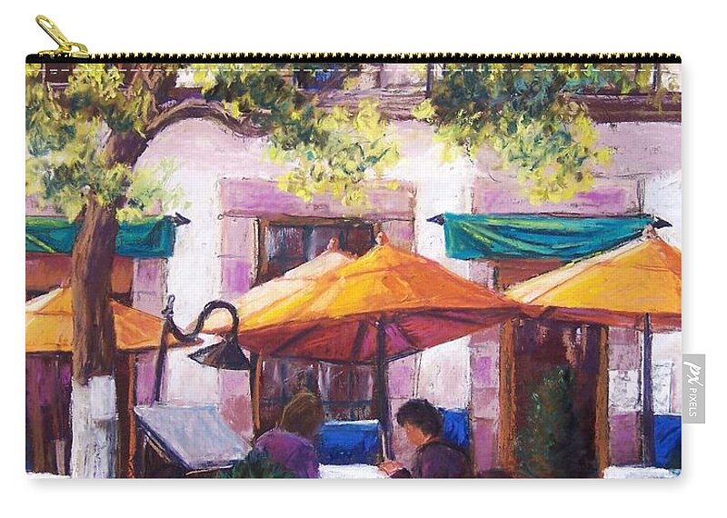 Sidewalk Cafe Zip Pouch featuring the pastel Guanajuato Cafe by Candy Mayer
