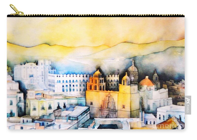 Guanajuato-panorama Zip Pouch featuring the painting Guanajuato-Mexico by Dagmar Helbig